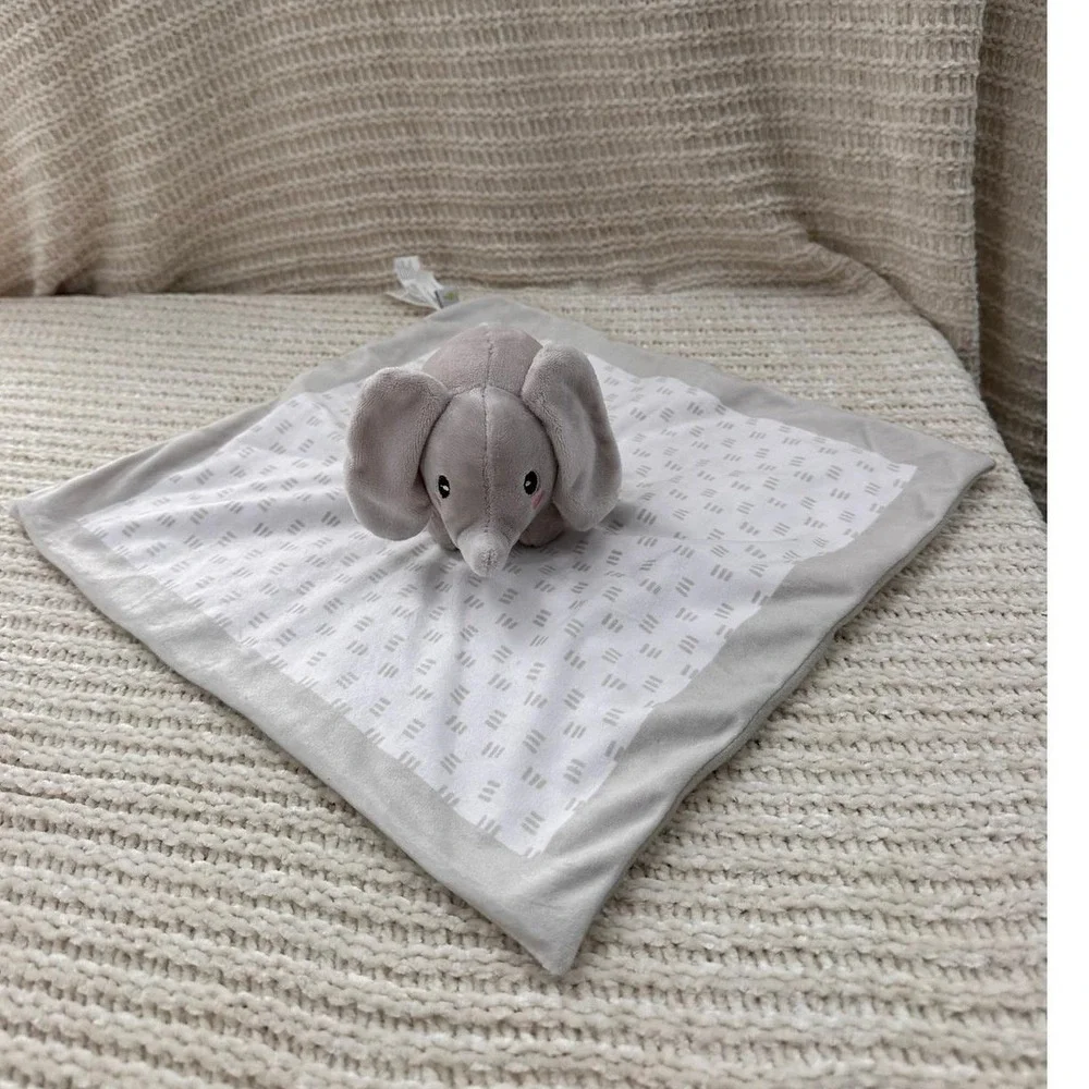 Pearhead Elephant Baby Security Blanket‎ Lovey Grey White Dash Print 83111
